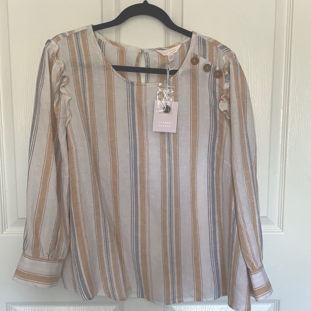 NWT Lauren Conrad Striped Blouse w/ Button Detail